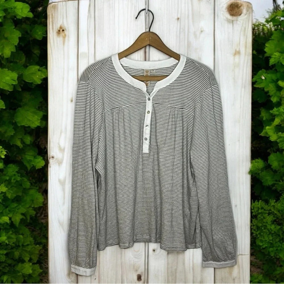 DOLAN Anthropologie Popover Henley Buttoned Ferry Striped Long Sleeve Blouse - Picture 3 of 11